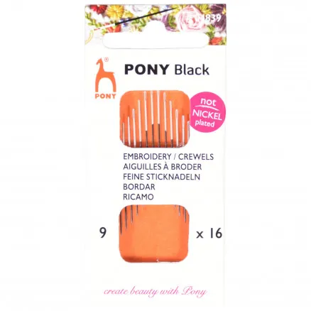 Pony Black Broderinålar Storlek 9 - 16 stycken