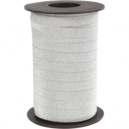 Presentband, silver, B: 10 mm, glitter, 100 m/ 1 st.